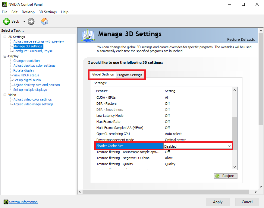 nvidia control panel manage 3d settings crash